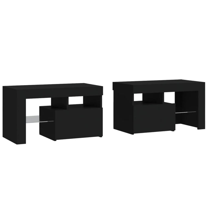 Bedside Cabinets 2 pcs with LED Lights Black 70x36.5x40 cm