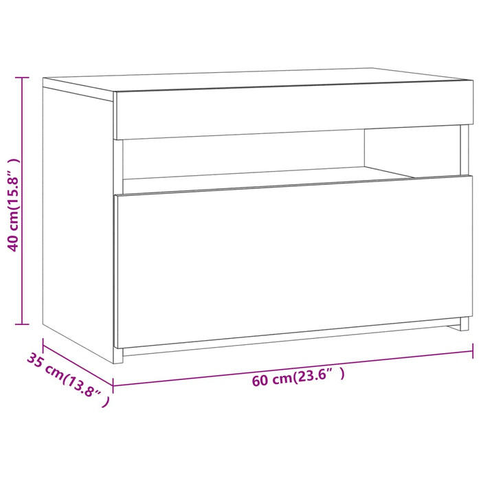 Bedside Cabinet with LED Lights Smoked Oak 60x35x40 cm