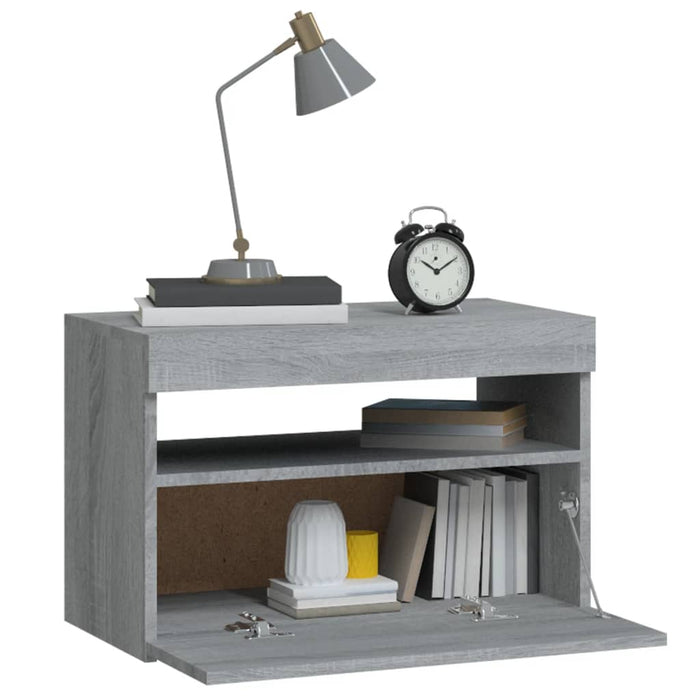 Bedside Cabinet with LED Lights Grey Sonoma 60x35x40 cm