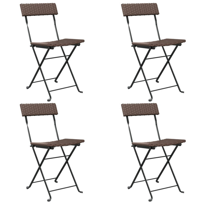 Folding Bistro Chairs 4 pcs Brown Poly Rattan and Steel