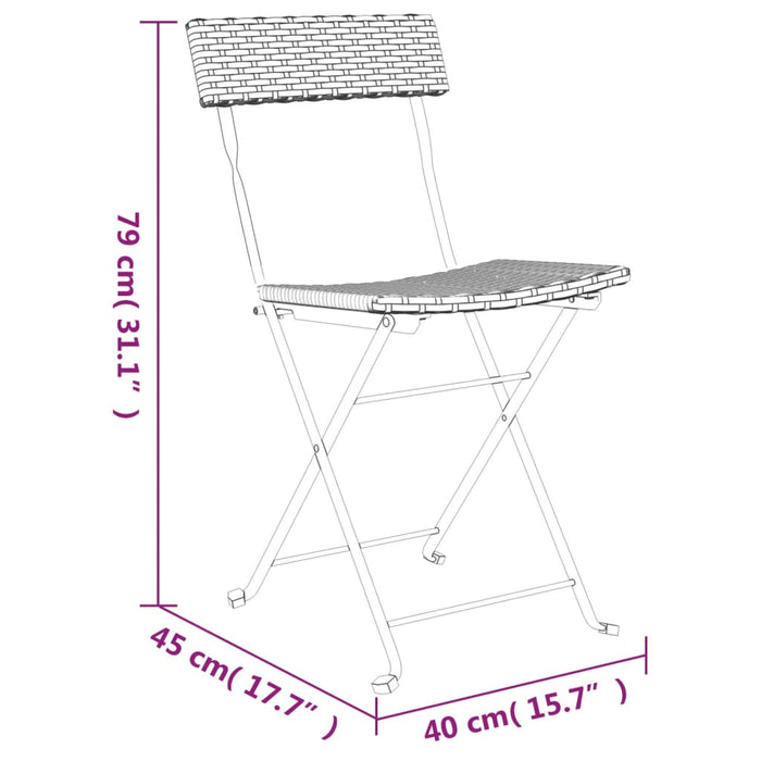 Folding Bistro Chairs 4 pcs Brown Poly Rattan and Steel