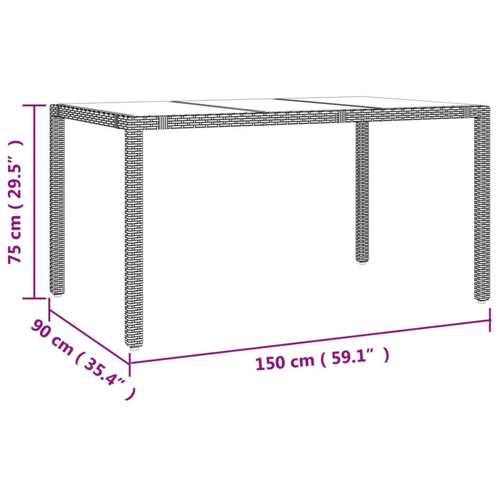 Garden Table with Glass Top Beige Poly Rattan&Tempered Glass