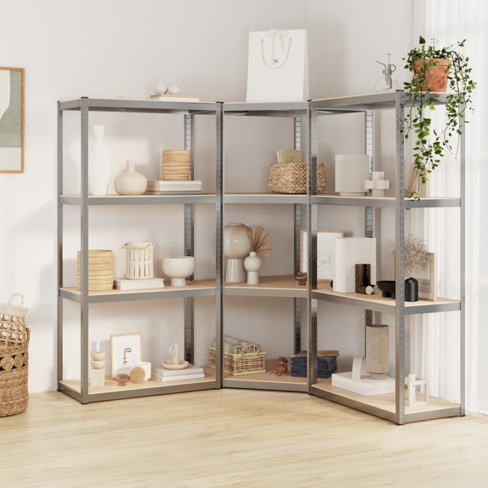 4-Layer Shelves 3 pcs Silver Steel&Engineered Wood