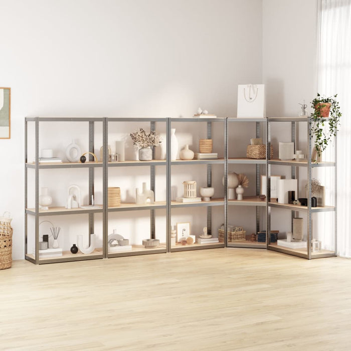 4-Layer Shelves 5 pcs Silver Steel&Engineered Wood