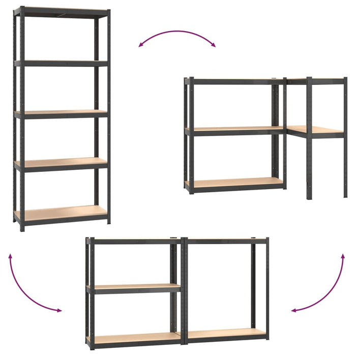 5-Layer Shelves 2 pcs Anthracite Steel&Engineered Wood