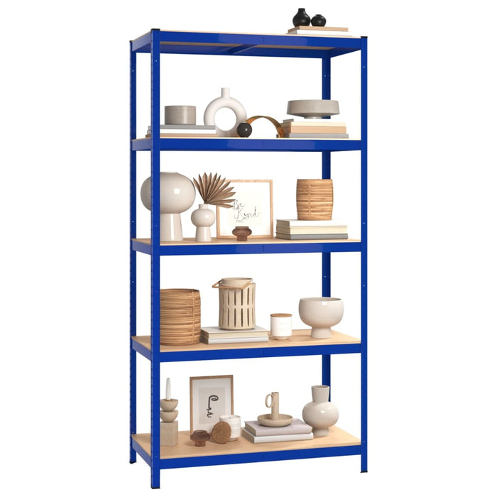 5-Layer Shelves 2 pcs Blue Steel&Engineered Wood