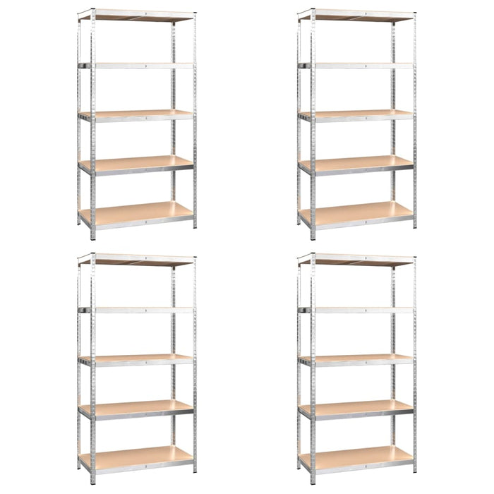 5-Layer Shelves 4 pcs Silver Steel&Engineered Wood