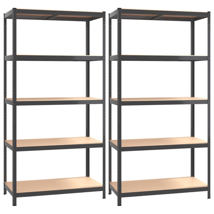 5-Layer Shelves 2 pcs Anthracite Steel&Engineered Wood