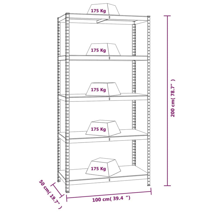 5-Layer Shelves 2 pcs Anthracite Steel&Engineered Wood