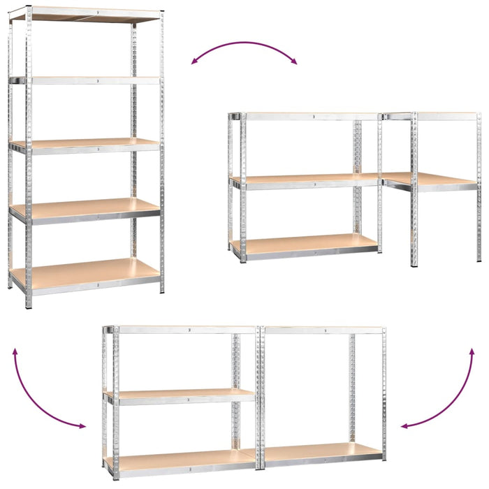 5-Layer Shelves 5 pcs Silver Steel&Engineered Wood