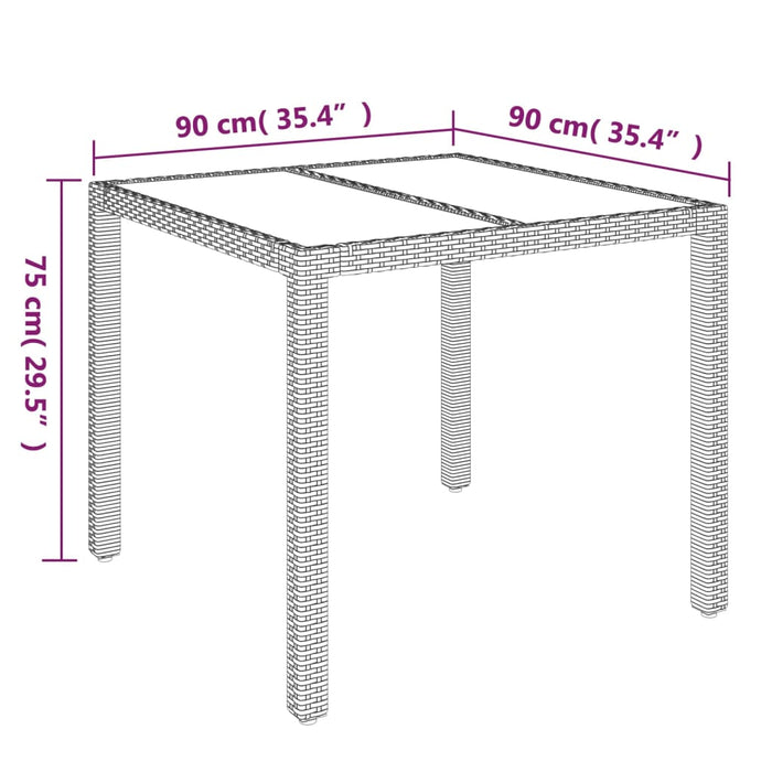 Садовый стол со стеклянной столешницей, серый, 90x90x75 см, полиротанг