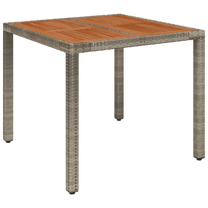 Garden Table with Wooden Top Grey 90x90x75 cm Poly Rattan