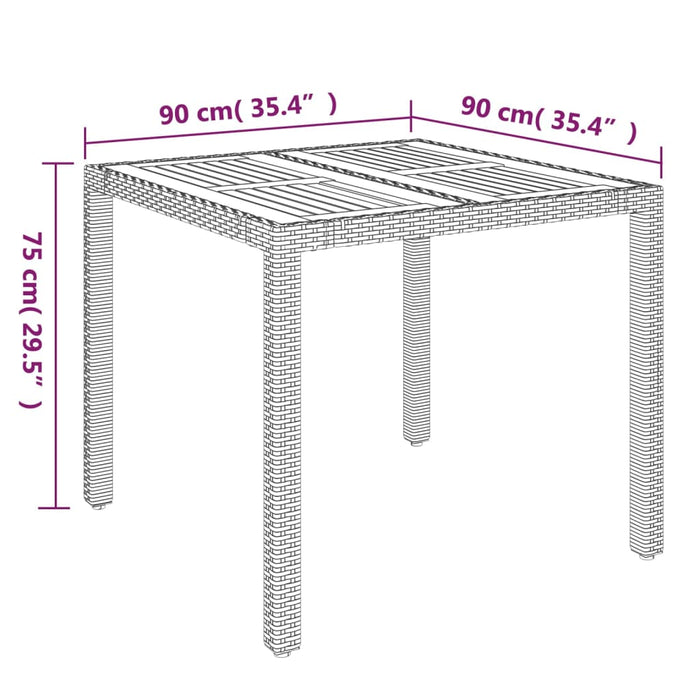 Garden Table with Wooden Top Grey 90x90x75 cm Poly Rattan