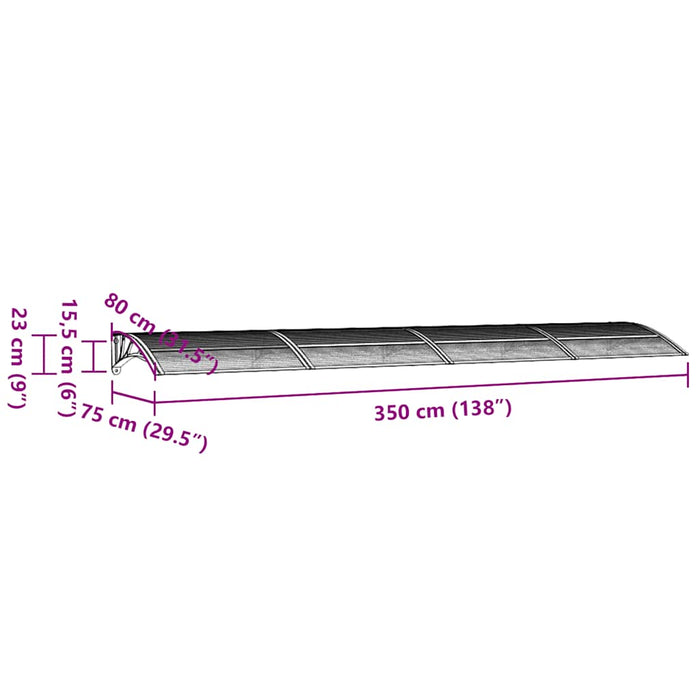 Door Canopy Grey and Transparent 350x75 cm Polycarbonate