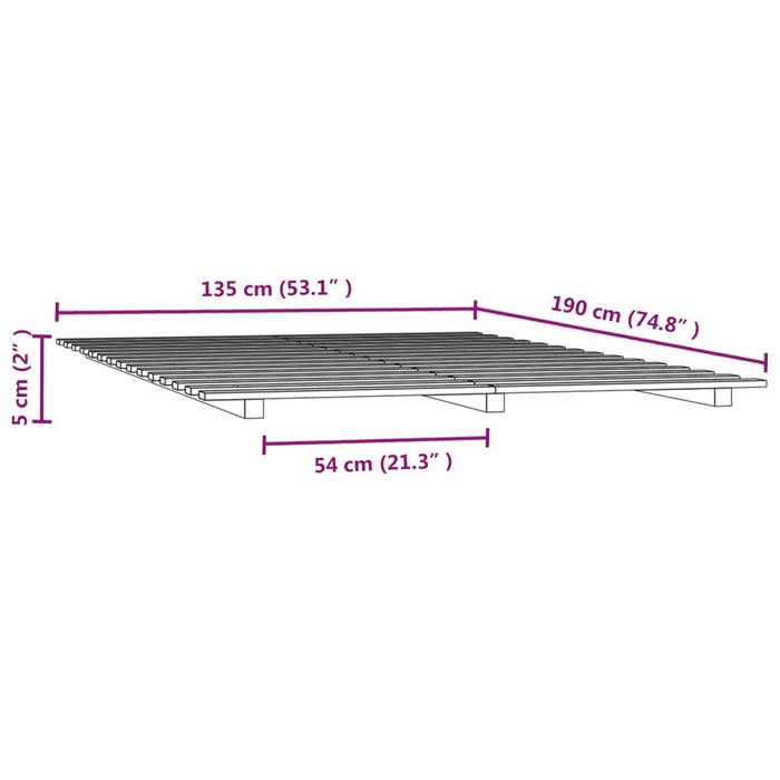 Bed Frame without Mattress Grey 135x190 cm Double Solid Wood Pine