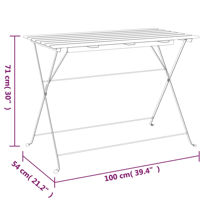 Складной стол для бистро 100x54x71 см, массив дерева, акация и сталь