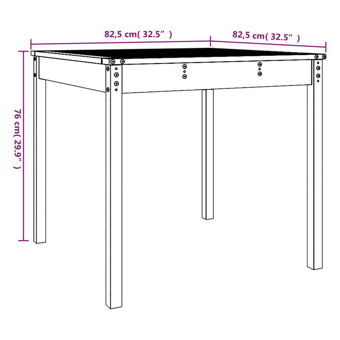 Garden Table Black 82.5x82.5x76 cm Solid Wood Pine