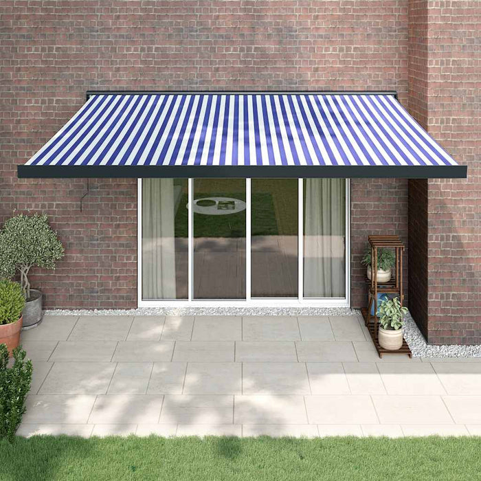 Retractable Awning Blue and White 4.5x3 m Fabric and Aluminium