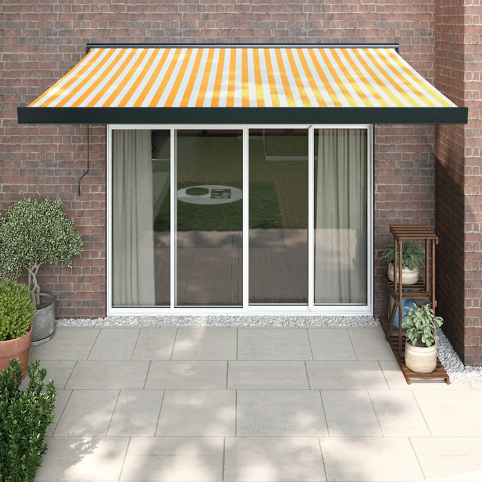 Retractable Awning Yellow and White 3.5x2.5 m Fabric and Aluminium