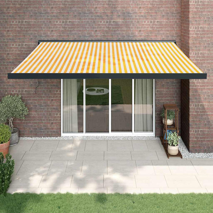 Retractable Awning Yellow and White 4x3 m Fabric and Aluminium