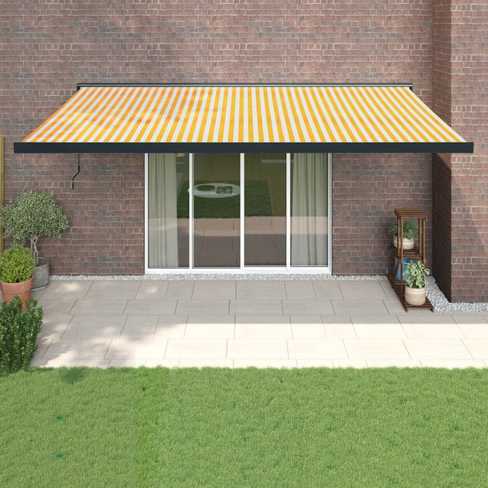 Retractable Awning Yellow and White 5x3 m Fabric and Aluminium