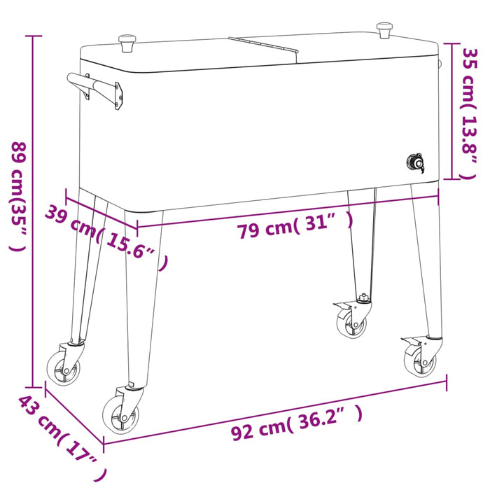 Carucior frigorific cu roti rosu 92x43x89 cm