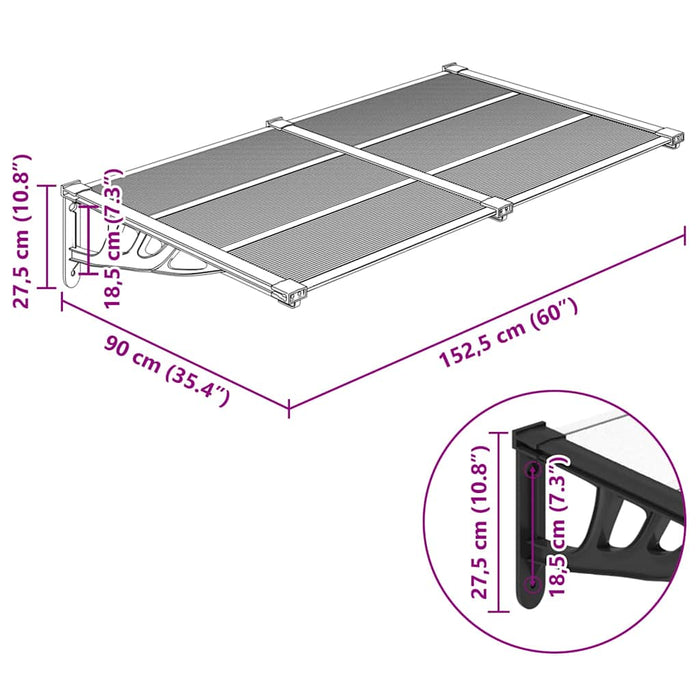 Baldachin Ușă Negru și Transparent 152,5x90 cm Policarbonat