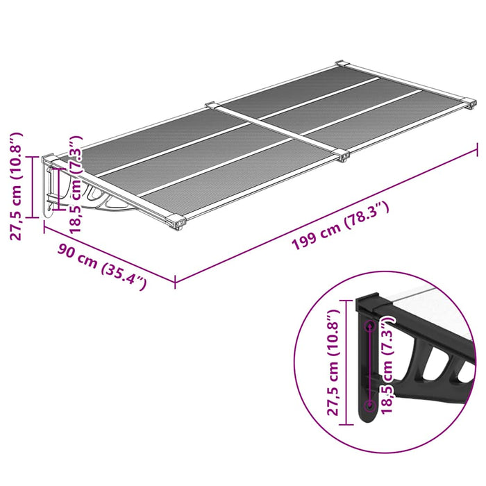 Door Canopy Black and Transparent 199x90 cm Polycarbonate