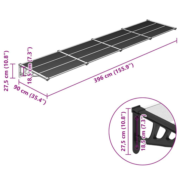 Baldachin Ușă Negru și Transparent 396x90 cm Policarbonat