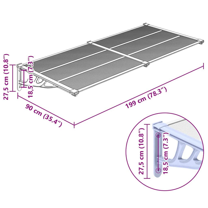 Baldachin Ușă Gri și Transparent 199x90 cm Policarbonat