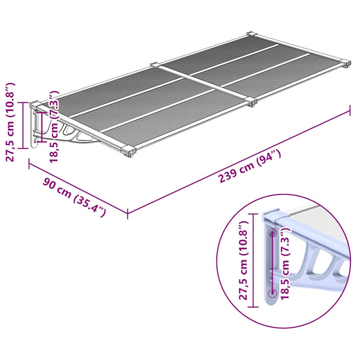 Baldachin Ușă Gri și Transparent 239x90 cm Policarbonat