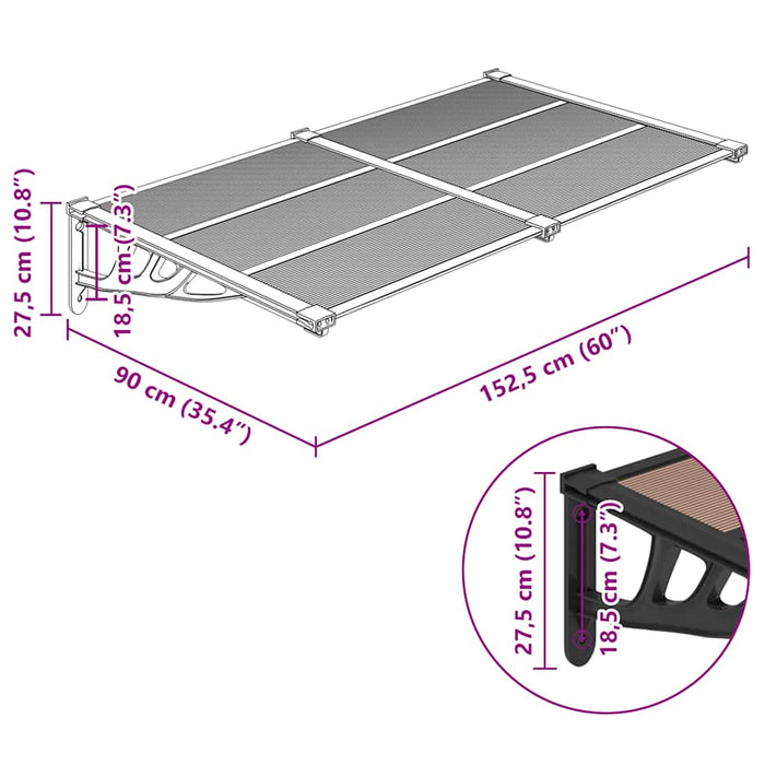 Door Canopy Black 152.5x90 cm Polycarbonate