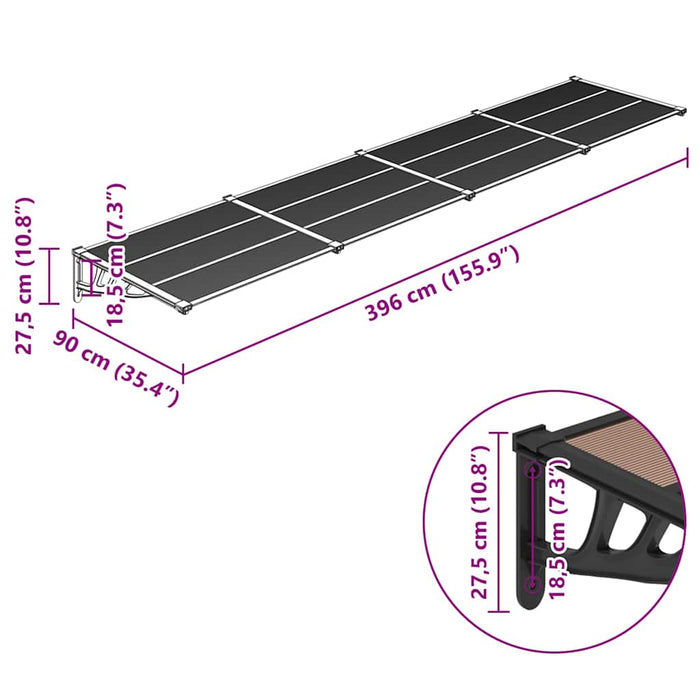 Door Canopy Black 396x90 cm Polycarbonate