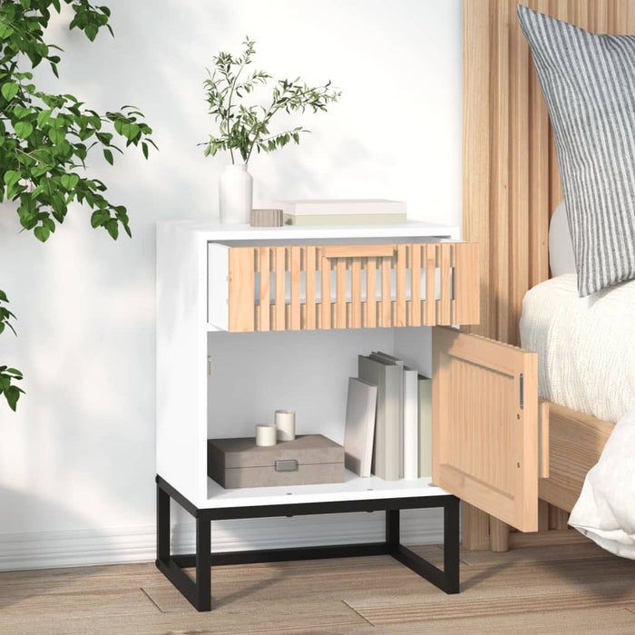 Bedside Cabinet White 40x30x55.5 cm Engineered Wood&Iron