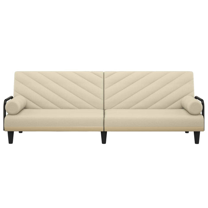 Sofa Bed with Armrests Cream Fabric