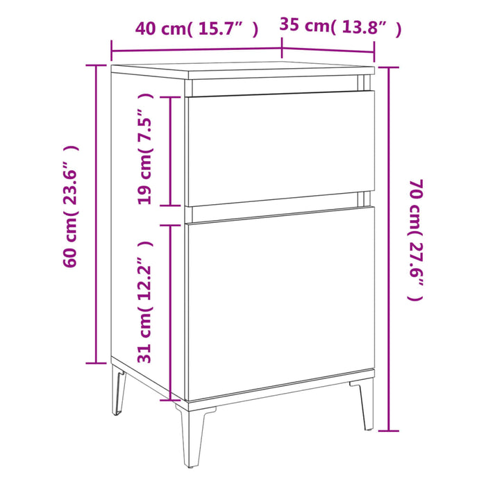 Noptiera 2 buc Negru 40x35x70 cm