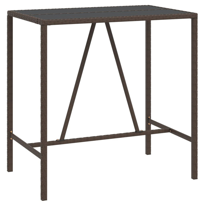 Bar Table with Glass Top Brown 110x70x110 cm Poly Rattan