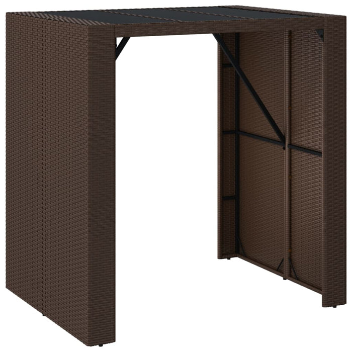 Bar Table with Glass Top Brown 105x80x110 cm Poly Rattan