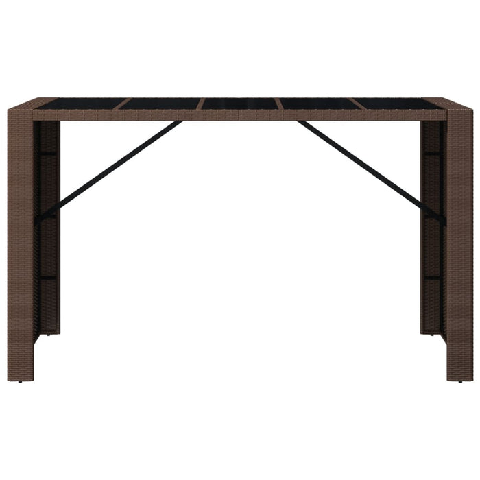 Bar Table with Glass Top Brown 185x80x110 cm Poly Rattan