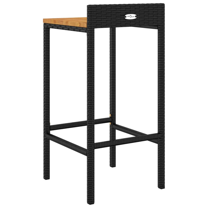 Bar Stools 2 pcs Black Poly Rattan and Solid Wood Acacia