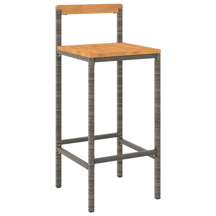 Bar Stools 2 pcs Grey Poly Rattan and Solid Wood Acacia