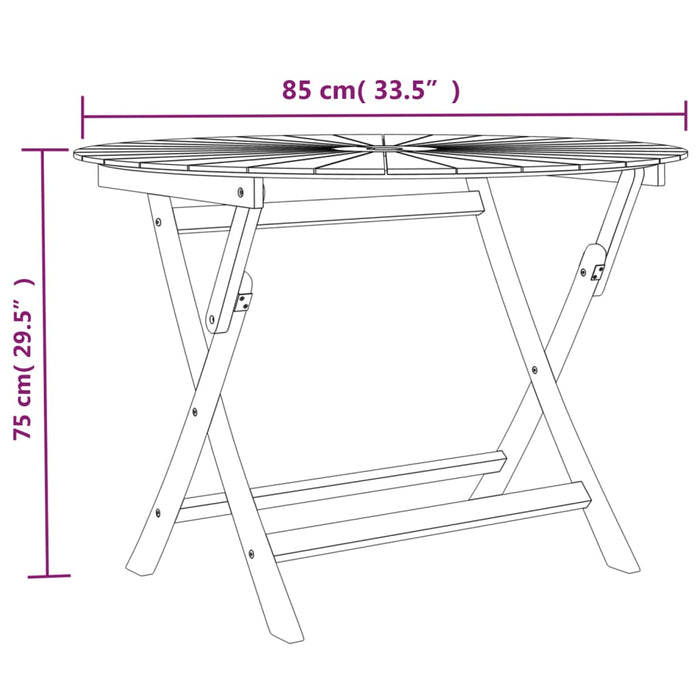 Folding Garden Table Ø 85x75 cm Solid Wood Teak