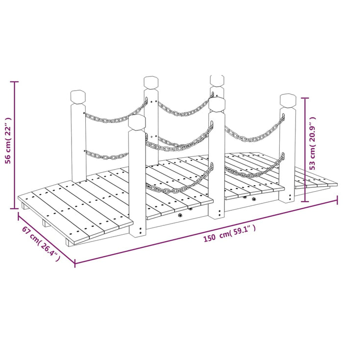 Garden Bridge with Chain Railings 150x67x56cm Solid Wood Spruce