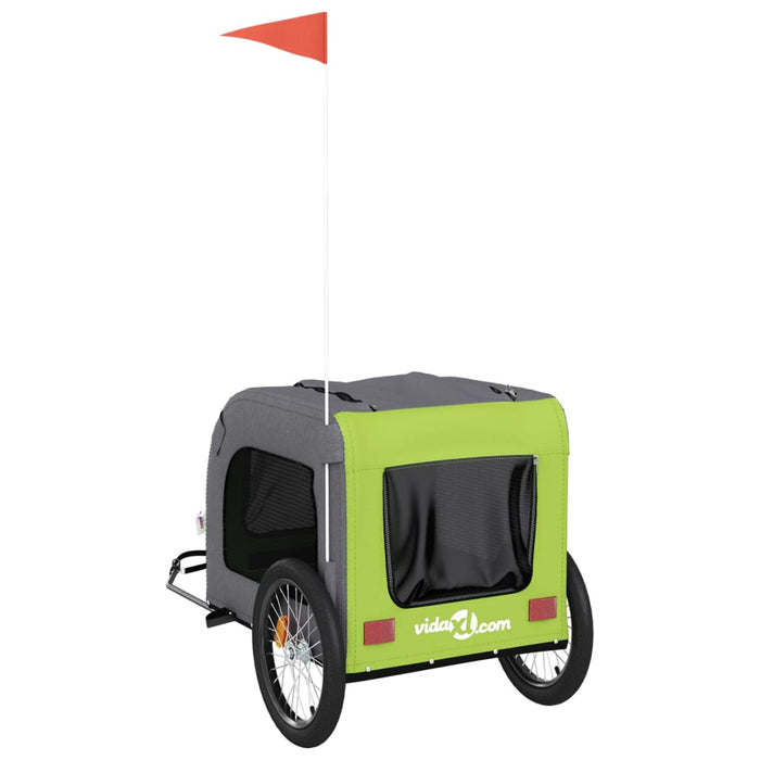 Pet Bike Trailer Green and Grey Oxford Fabric and Iron