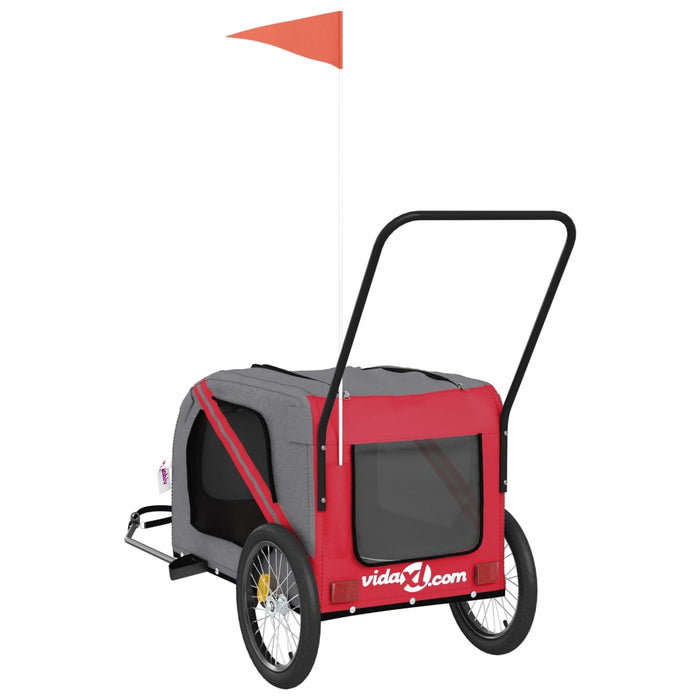 Pet Bike Trailer Red and Grey Oxford Fabric and Iron