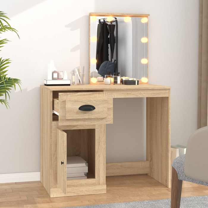 Dressing Table with LED Sonoma Oak 90x50x132.5 cm Engineered Wood