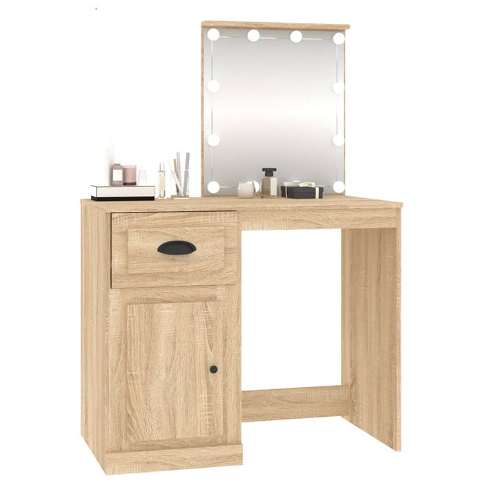 Dressing Table with LED Sonoma Oak 90x50x132.5 cm Engineered Wood