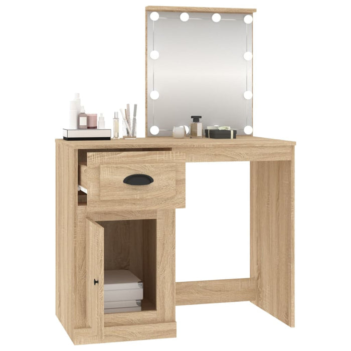 Dressing Table with LED Sonoma Oak 90x50x132.5 cm Engineered Wood