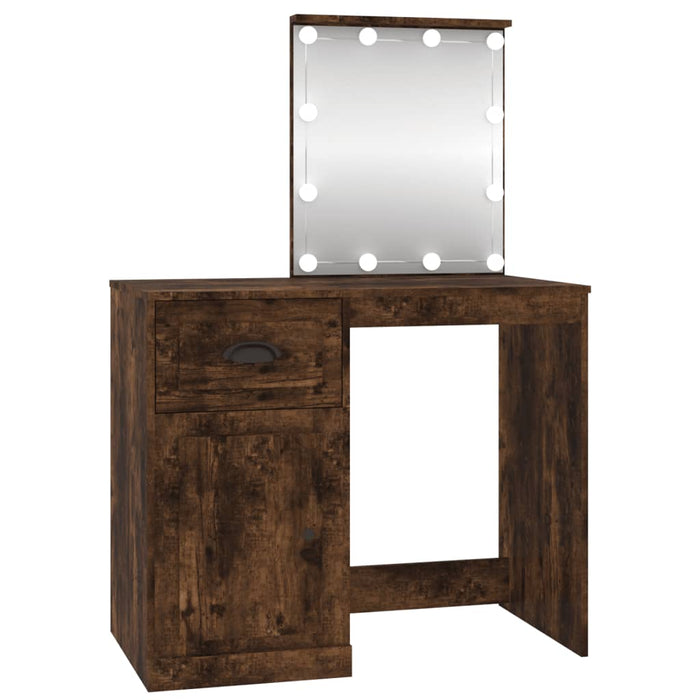 Dressing Table with LED Smoked Oak 90x50x132.5 cm Engineered Wood