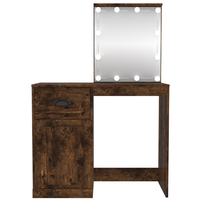 Dressing Table with LED Smoked Oak 90x50x132.5 cm Engineered Wood